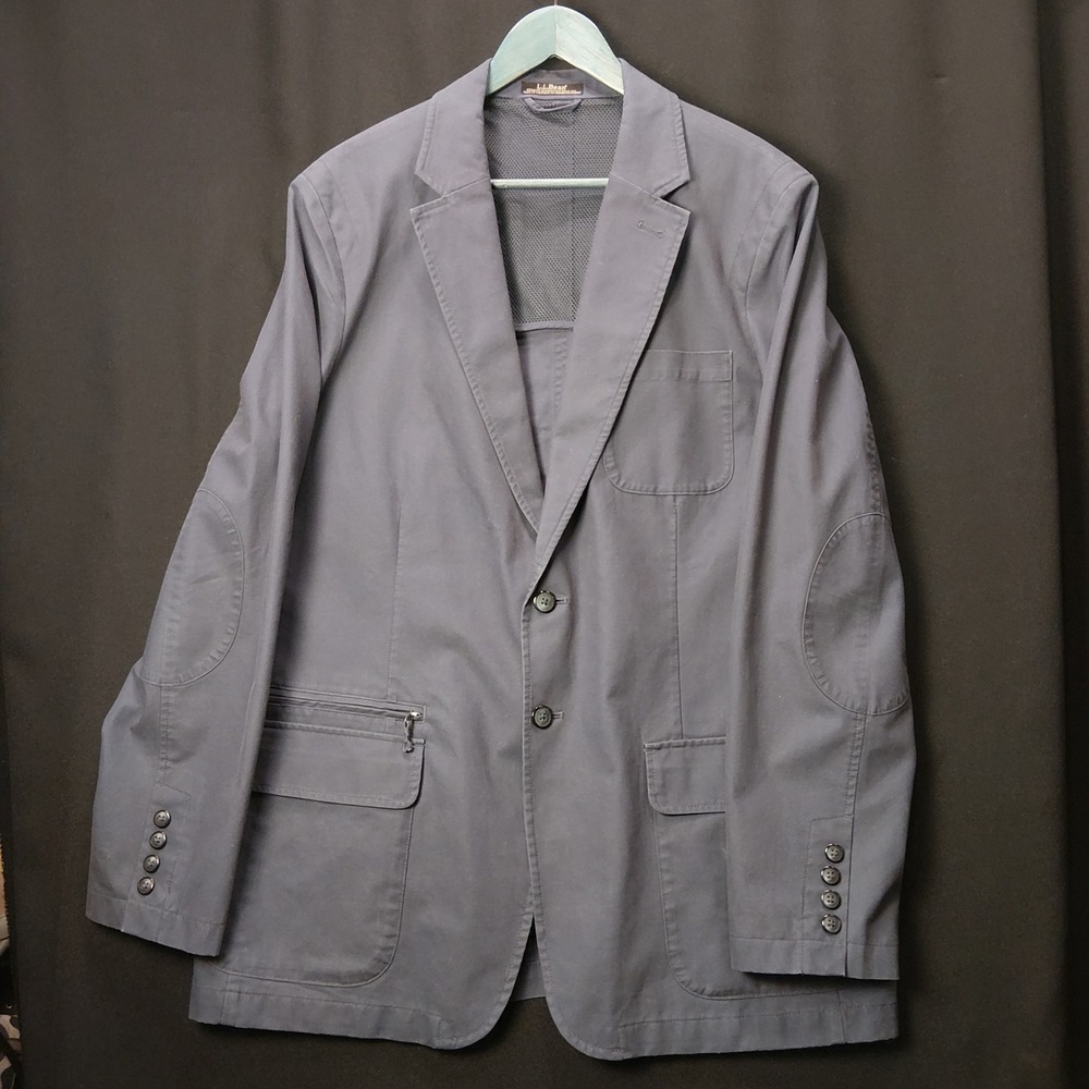 LL Bean 44 Tall Washed Cotton Travel Blazer Elbow Patch Slate Grey 290178 SECURE